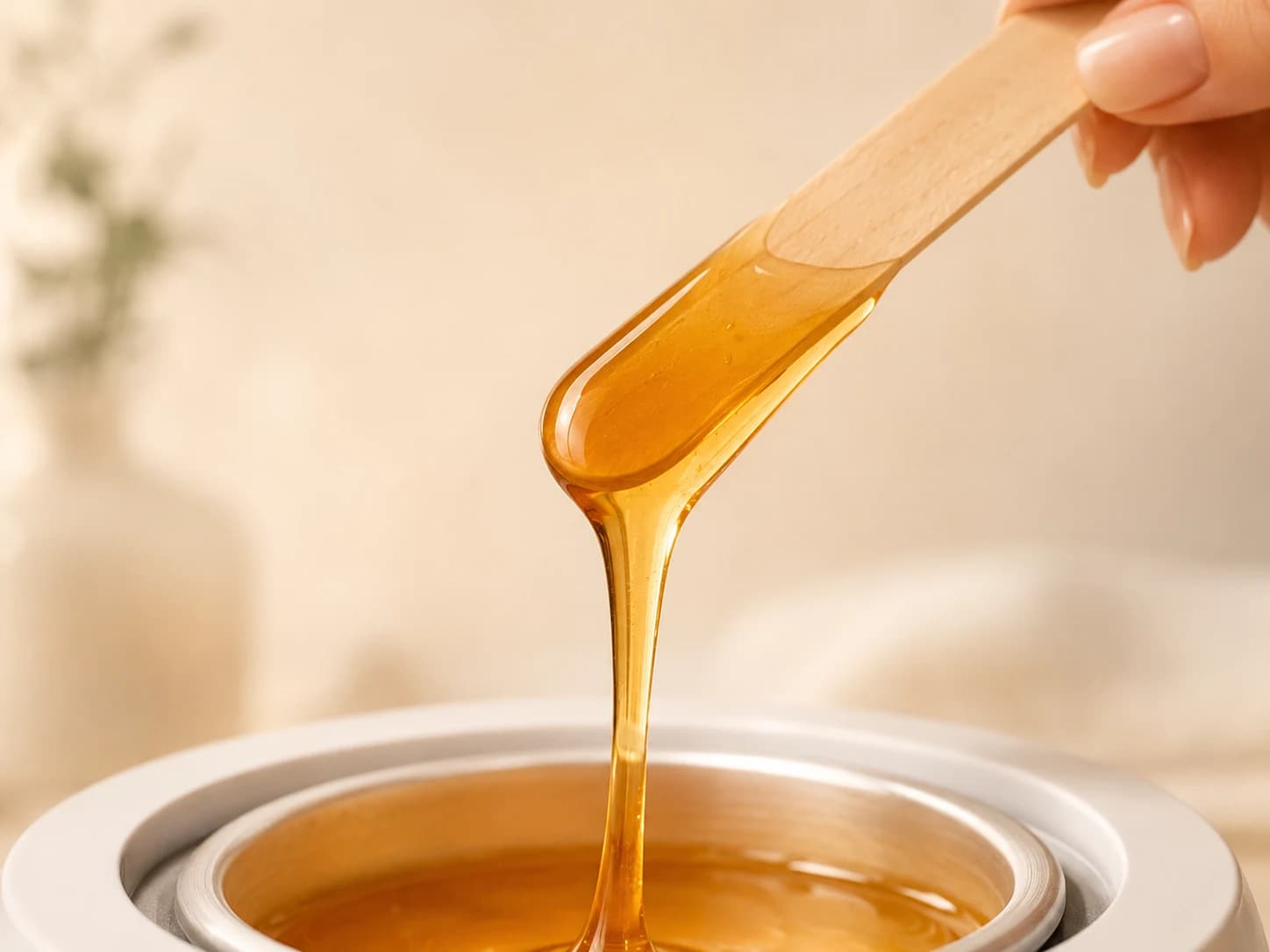 Illustrative photograph of warm wax on a spatula